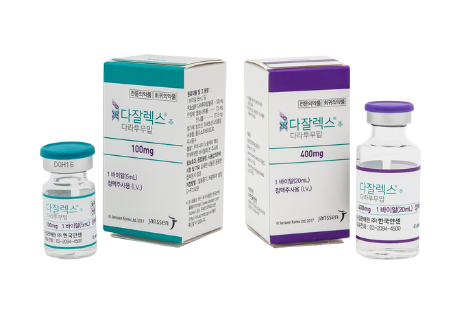 다잘렉스®주 (왼쪽) 100mg/5ml | (오른쪽) 400mg/20ml (Darzalex, 성분명: 다라투무맙)